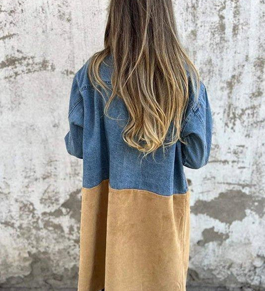 Two-tone denim trench coat