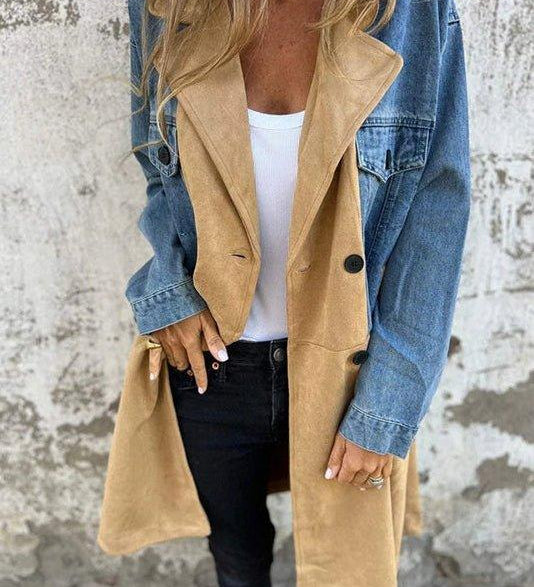 Two-tone denim trench coat