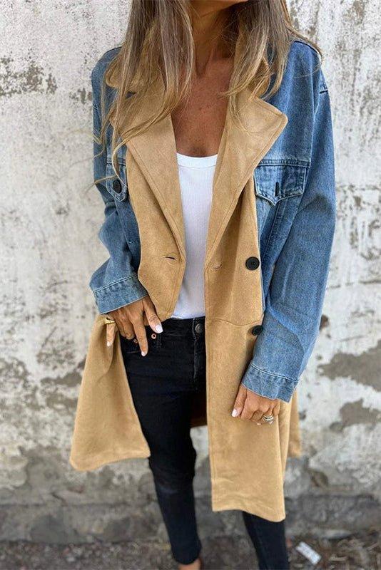 Two-tone denim trench coat