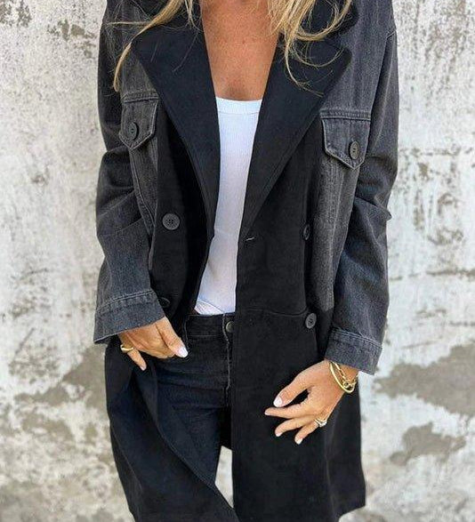 Two-tone denim trench coat