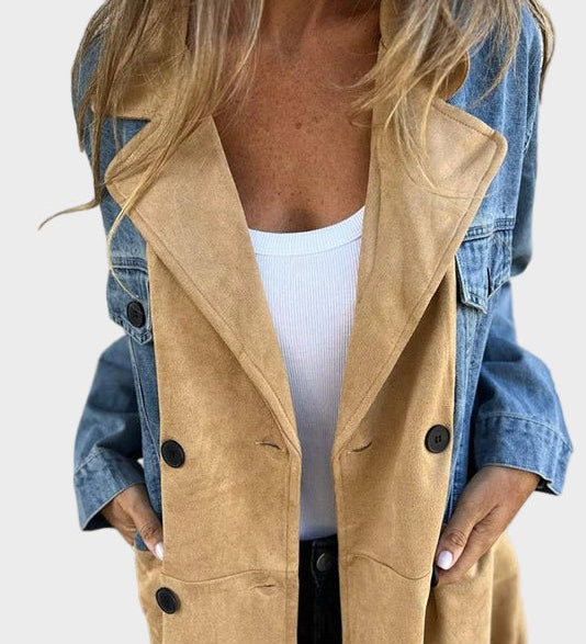 Two-tone denim trench coat