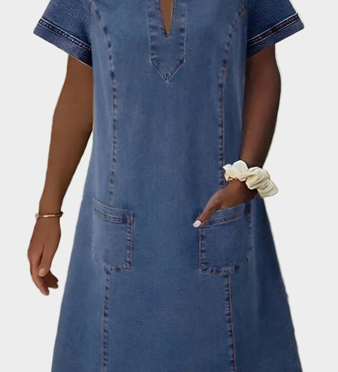A-line denim dress with front pockets