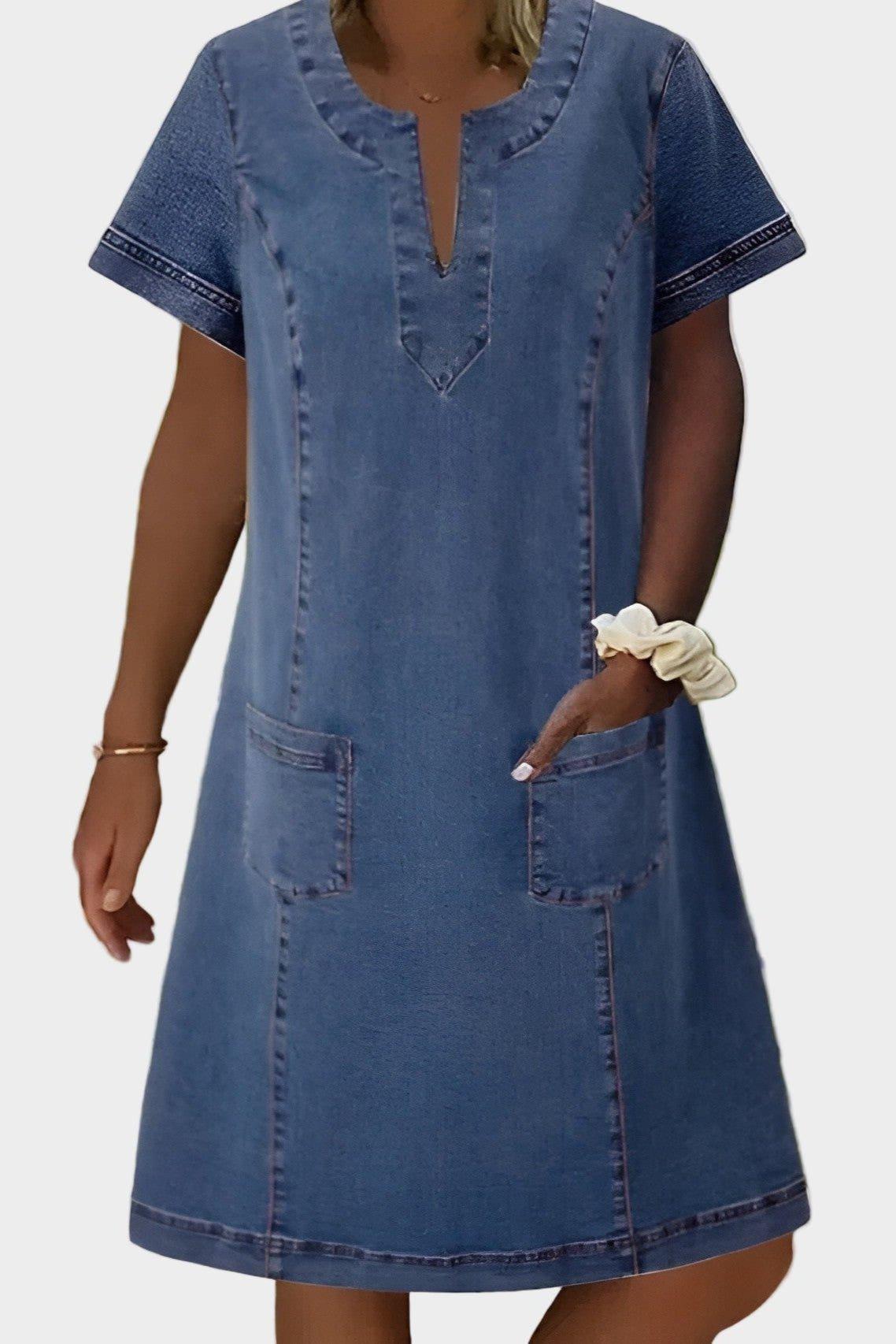 A-line denim dress with front pockets