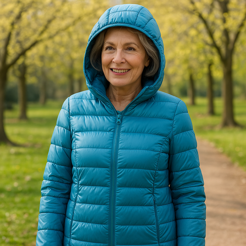 Ocean blue lightweight padded jacket with a feminine fit