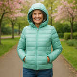 Mint green lightweight padded jacket with a feminine fit
