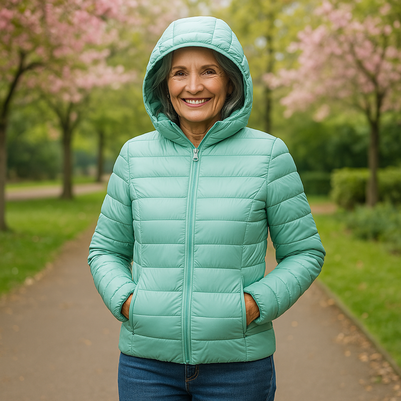 Mint green lightweight padded jacket with a feminine fit