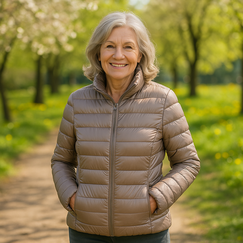 Champagne lightweight padded jacket with a feminine fit