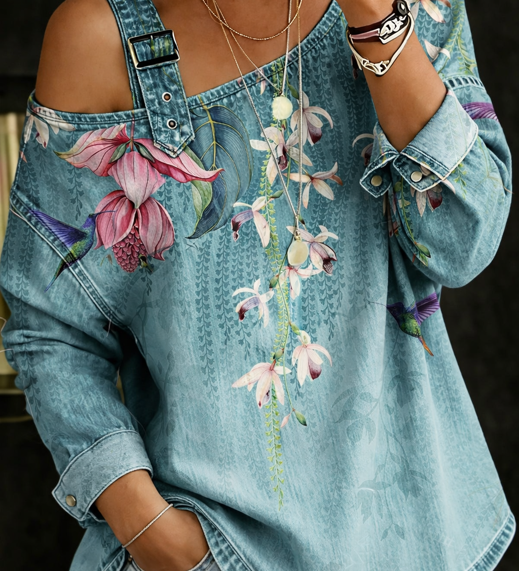 Off-shoulder denim top