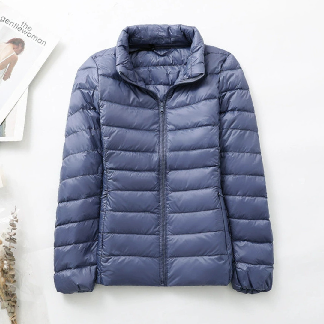Indigo lightweight padded jacket with a feminine fit