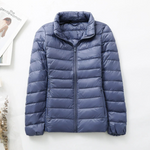 Indigo lightweight padded jacket with a feminine fit