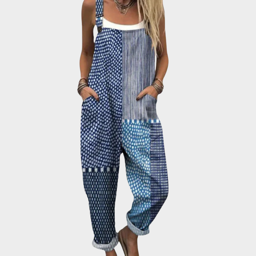 Blue-Patchwork Dungarees by Eleanor Vale