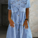 Woman wearing a casual denim midi dress