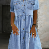 Woman wearing a casual denim midi dress