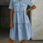 Woman wearing a casual denim midi dress
