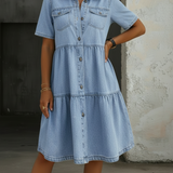 Woman wearing a casual denim midi dress