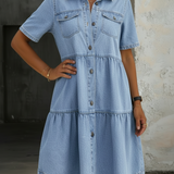 Woman wearing a casual denim midi dress