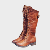 Beatrice lace-up leather riding boots in brown, studio hero shot