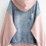 Two-tone denim jacket with hood and front pockets