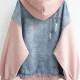 Two-tone denim jacket with hood and front pockets