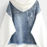 Two-tone denim jacket with hood and front pockets