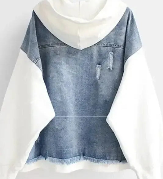Two-tone denim jacket with hood and front pockets