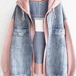 Two-tone denim jacket with hood and front pockets
