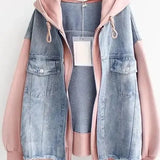 Two-tone denim jacket with hood and front pockets