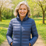 Indigo lightweight padded jacket with a feminine fit