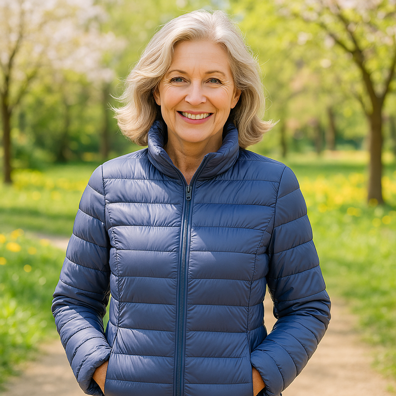 Indigo lightweight padded jacket with a feminine fit