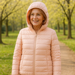 Light pink lightweight padded jacket with a feminine fit