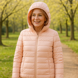 Light pink lightweight padded jacket with a feminine fit
