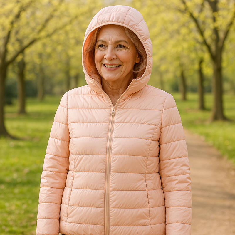Light pink lightweight padded jacket with a feminine fit