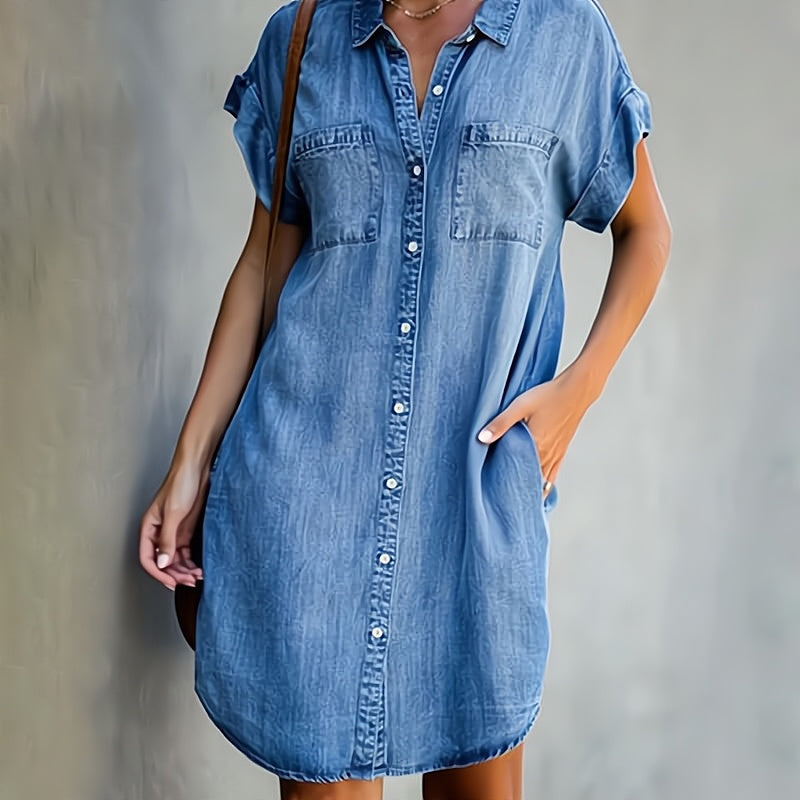 Button-up denim chemise dress