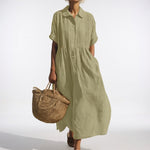 Long cotton shirt dress with button front and collar