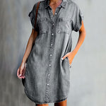 Button-up denim chemise dress