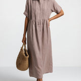 Long cotton shirt dress with button front and collar