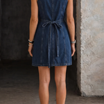 Sleeveless button-front denim dress