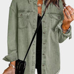 Classic denim jacket with button front and fringed hem