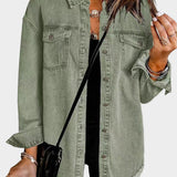 Classic denim jacket with button front and fringed hem