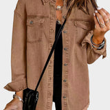 Classic denim jacket with button front and fringed hem