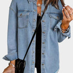 Classic denim jacket with button front and fringed hem