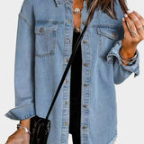 Classic denim jacket with button front and fringed hem