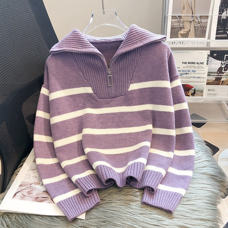 Zip-Neck Stripe Top by Eleanor Vale