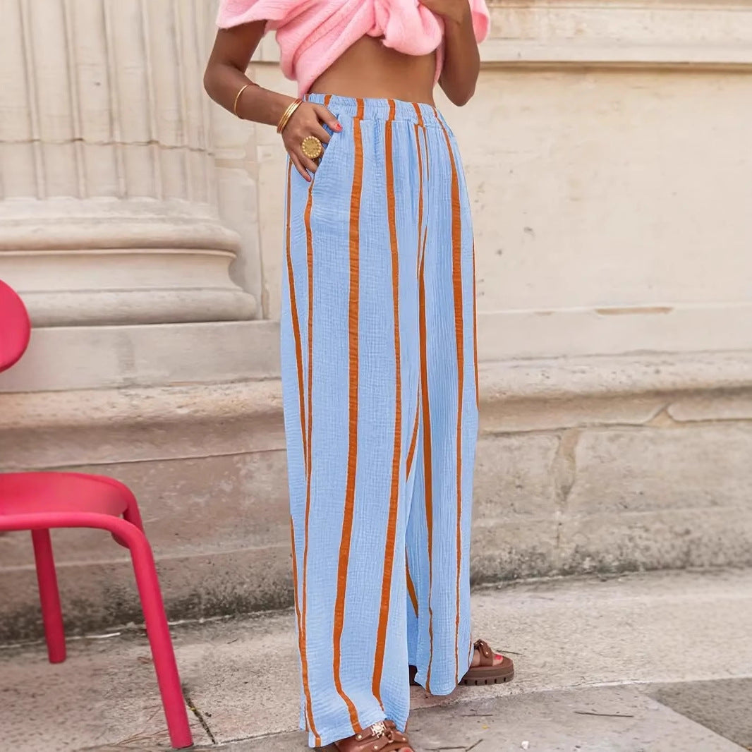 Crinkle-Stripe Trousers by Eleanor Vale