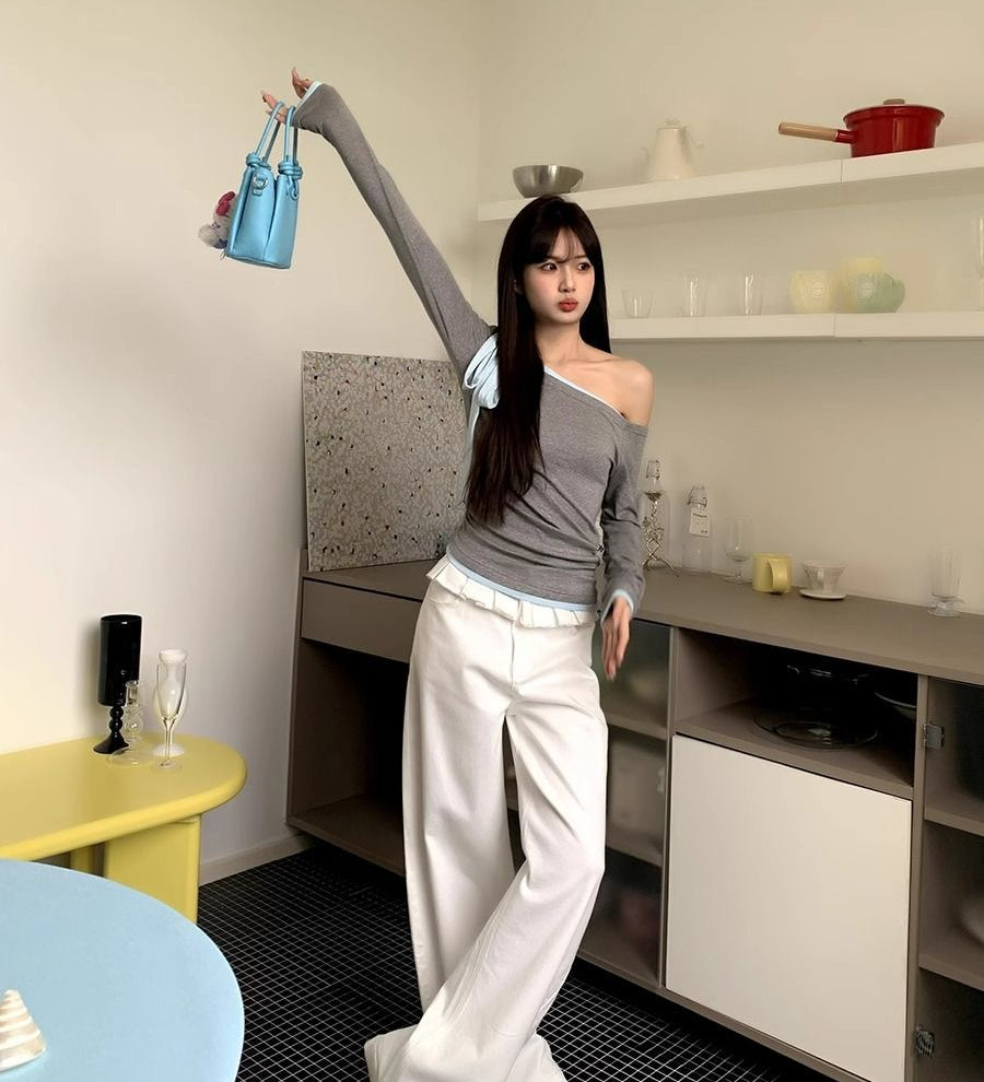 Ruffle-Waist Wide-Leg Jeans by Eleanor Vale