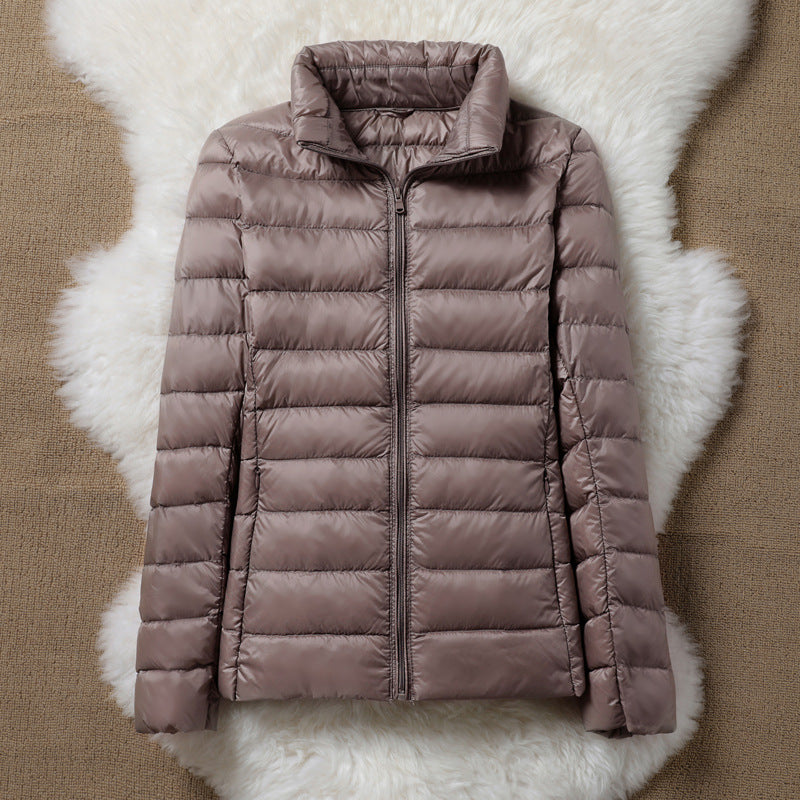 Champagne lightweight padded jacket with a feminine fit