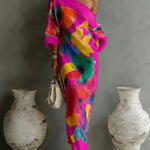 One-shoulder abstract print maxi dress