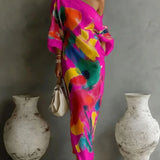 One-shoulder abstract print maxi dress