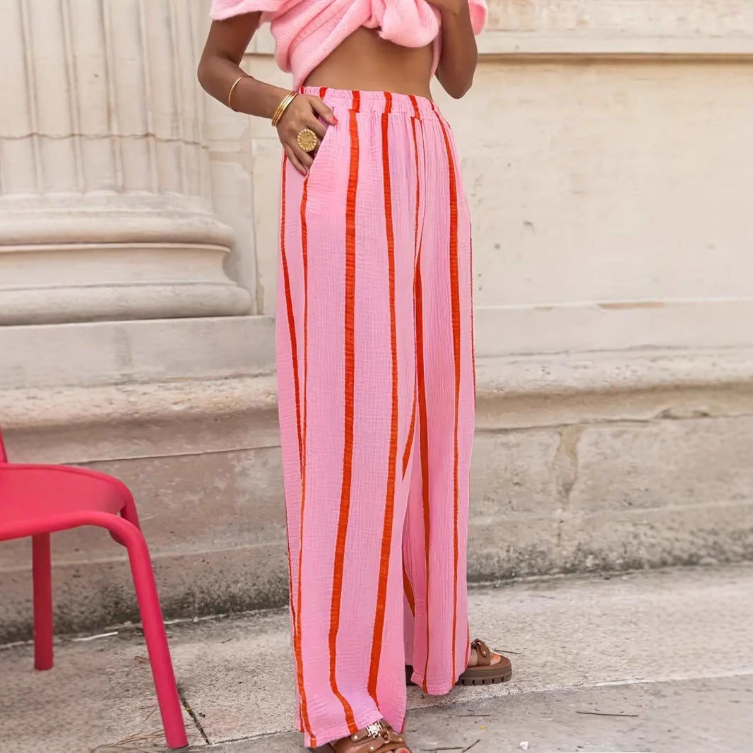 Crinkle-Stripe Trousers by Eleanor Vale