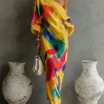 One-shoulder abstract print maxi dress